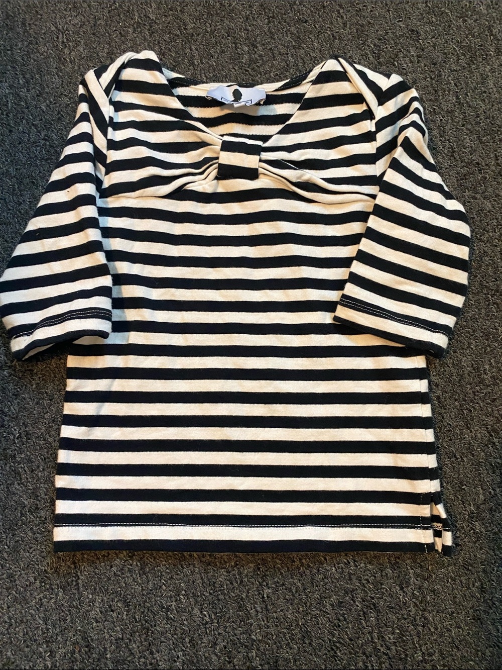 Dainty Jewells Black and White Striped Long-Sleeve Tee with Front Knot For Girls